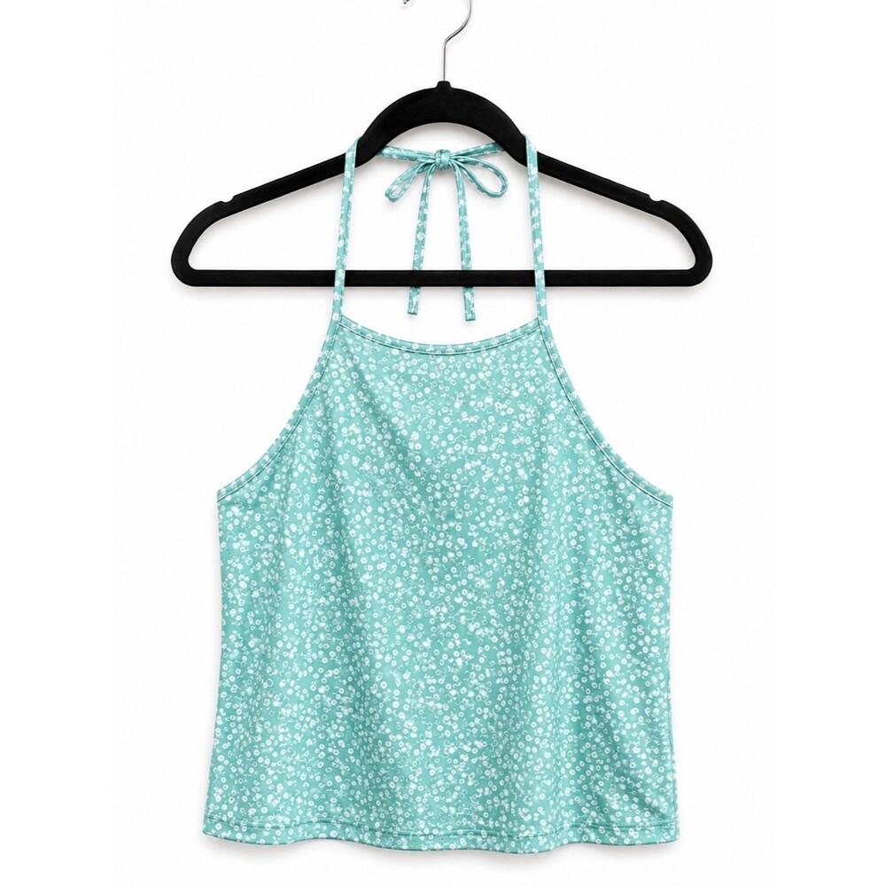 Mint Floral Halter Top Y2K Coastal Summer Tank